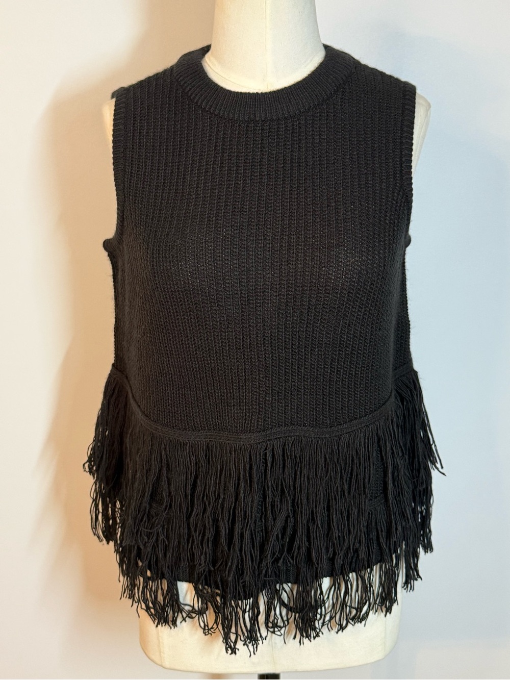 Mud Pie Black Fringe Knit Tank Top